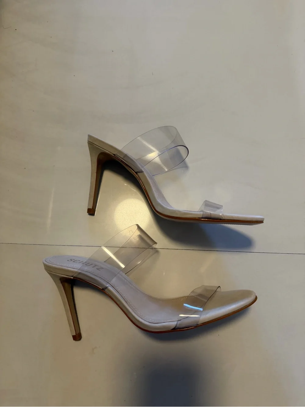 SCHUTZ Nude Clear Double-Strap Slide Heels